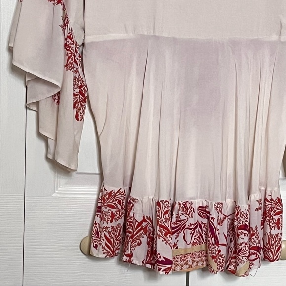 🌟HP🌟Free People Sunset Dreams Boho V-Neck Ruffled Bell Sleeve Tunic Top Medium - Picture 10 of 11